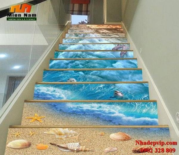 Cùng xem cách trang trí cầu thang với gạch tranh cao cấp chuẩn đẹp