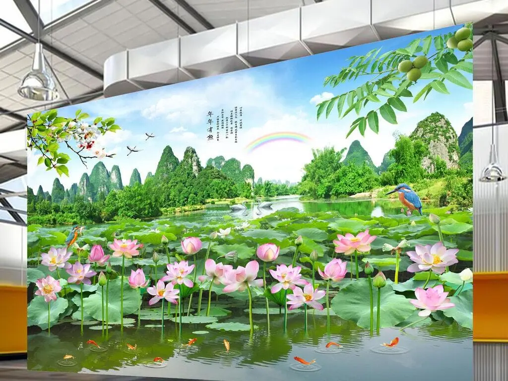 Tranh dán tường 3d hoa sen