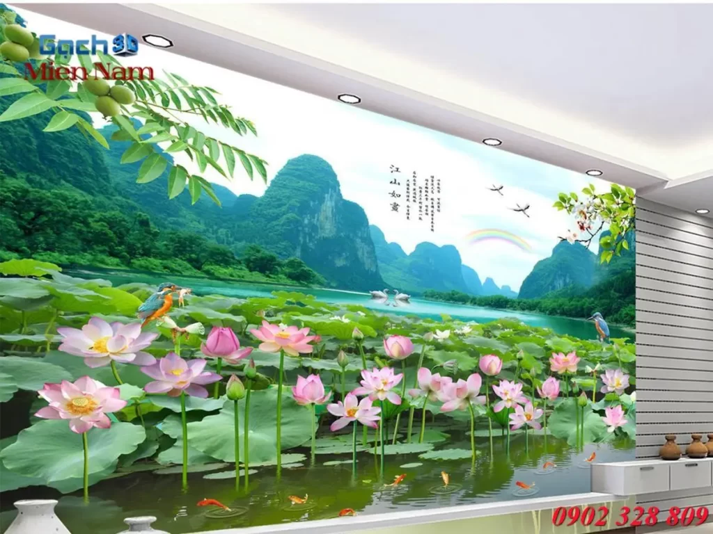 Loại gạch có chất lượng tốt tranh gạch 3D hoa sen