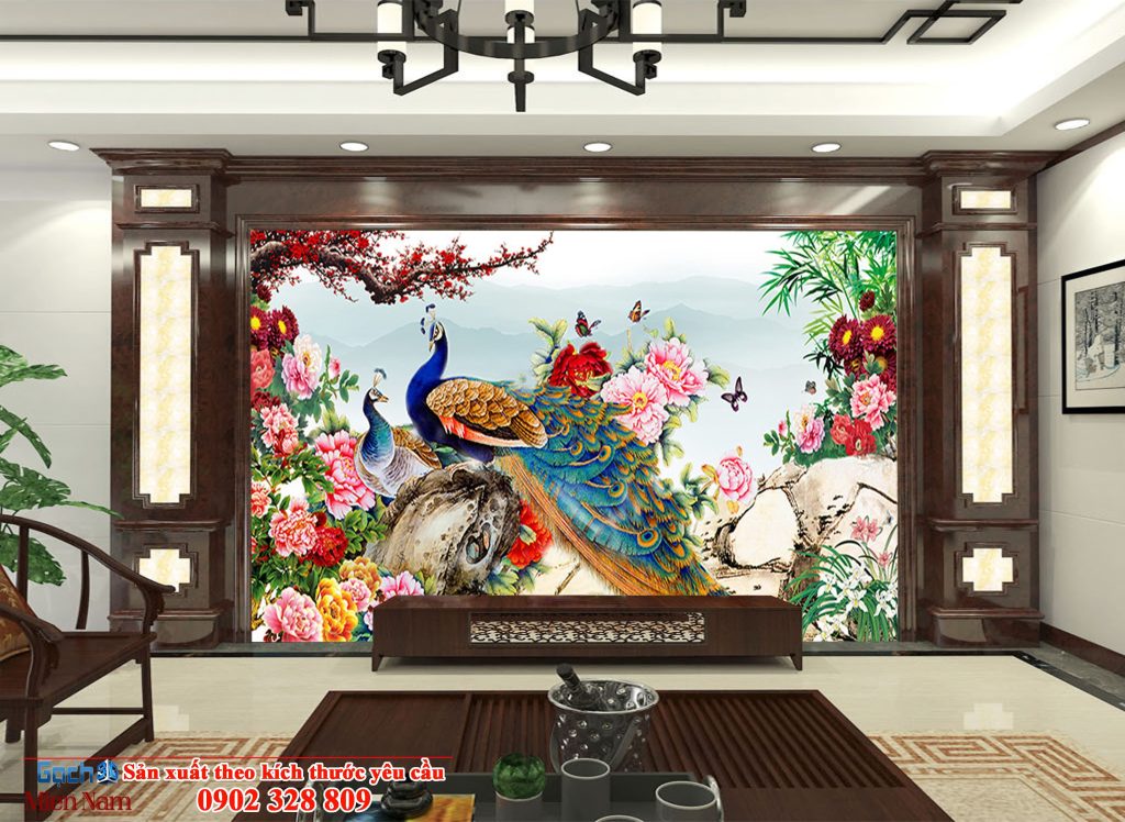 Tranh gạch đẹp 3d con công-Tạo ấn tượng cho ngôi nhà bạn